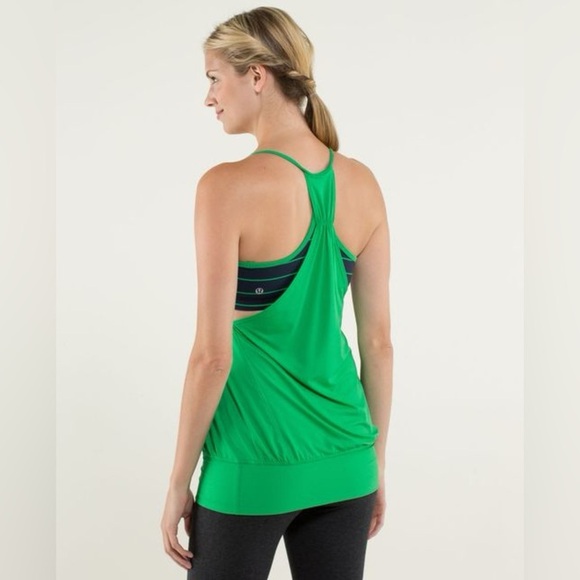 Lululemon No Limits Tank 2 in 1 Sports Bra + Tank - Green / Navy -Size 6 Small - Picture 4 of 8